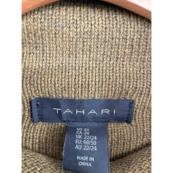 Tahari Womens size 2X plus Colorblock Turtleneck Sweater green Cotton Blend - Picture 2 of 4